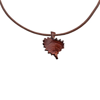 Leather Necklace red brown leaf