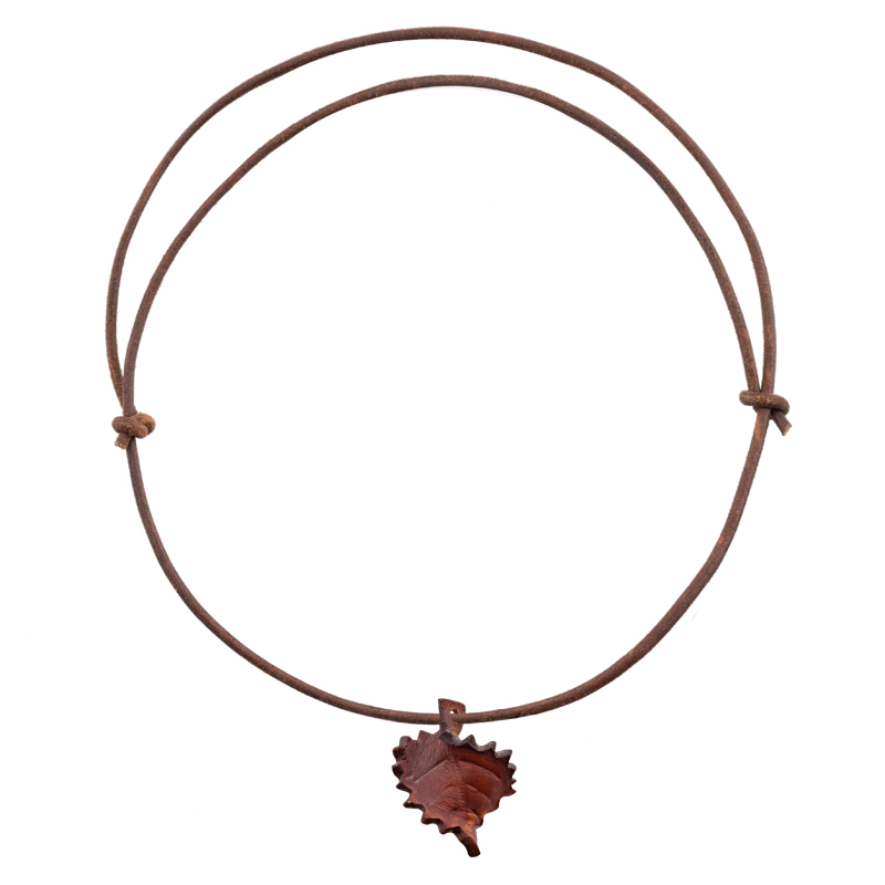 Leather Necklace red brown leaf