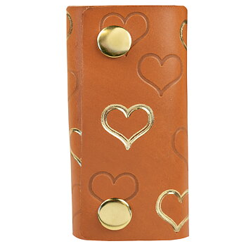 Key holder multiple hearts cognac / gold
