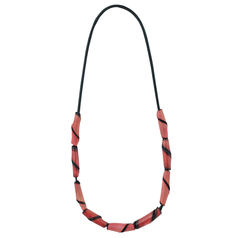 Läderhalsband med rosa mix pärlor