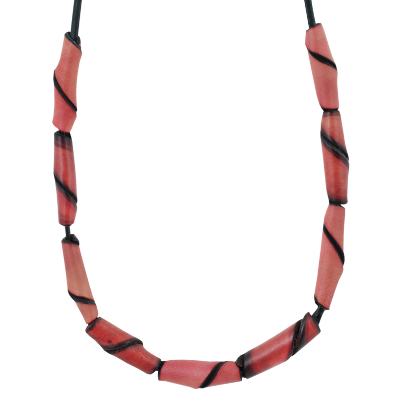 Läderhalsband med rosa mix pärlor - 2