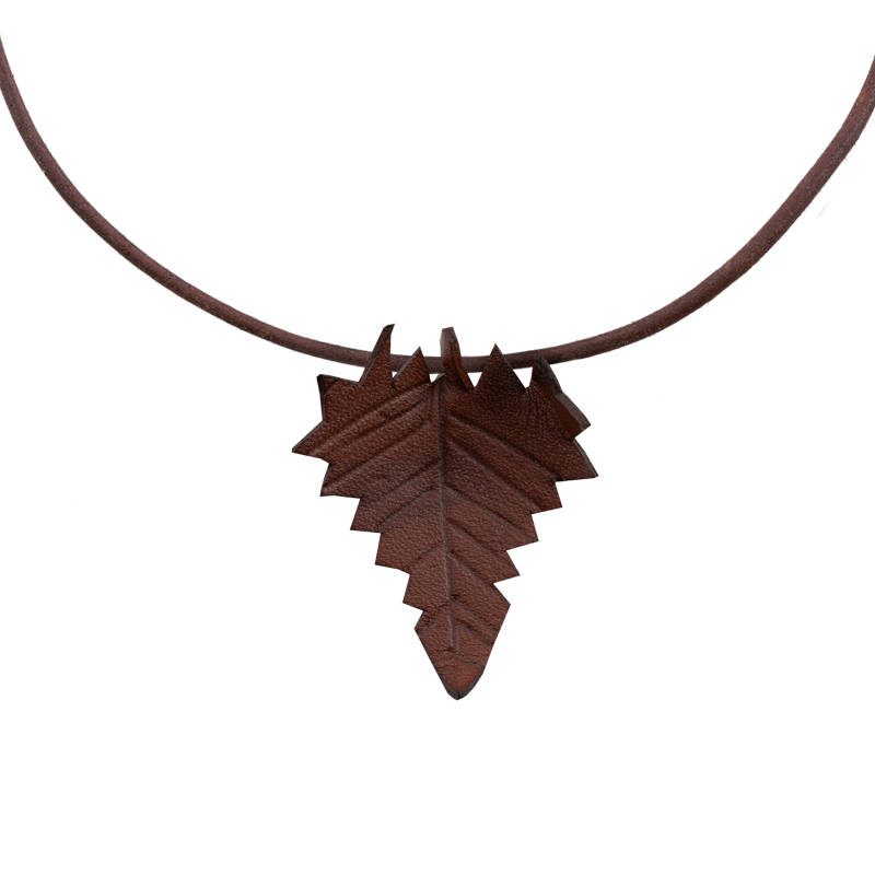 brown necklace  with  brown leaf - 2