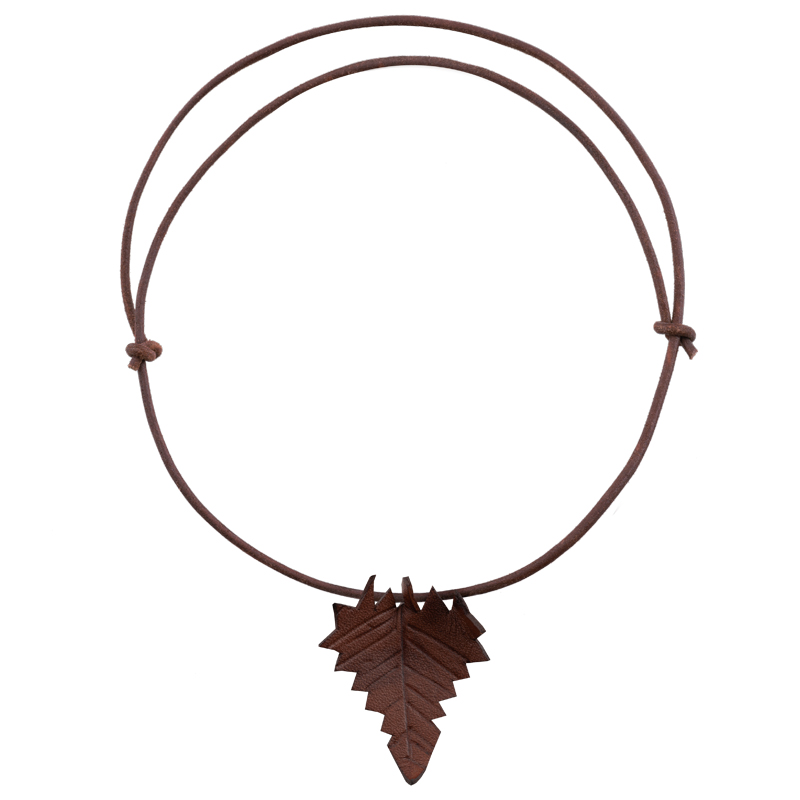 brown necklace  with  brown leaf