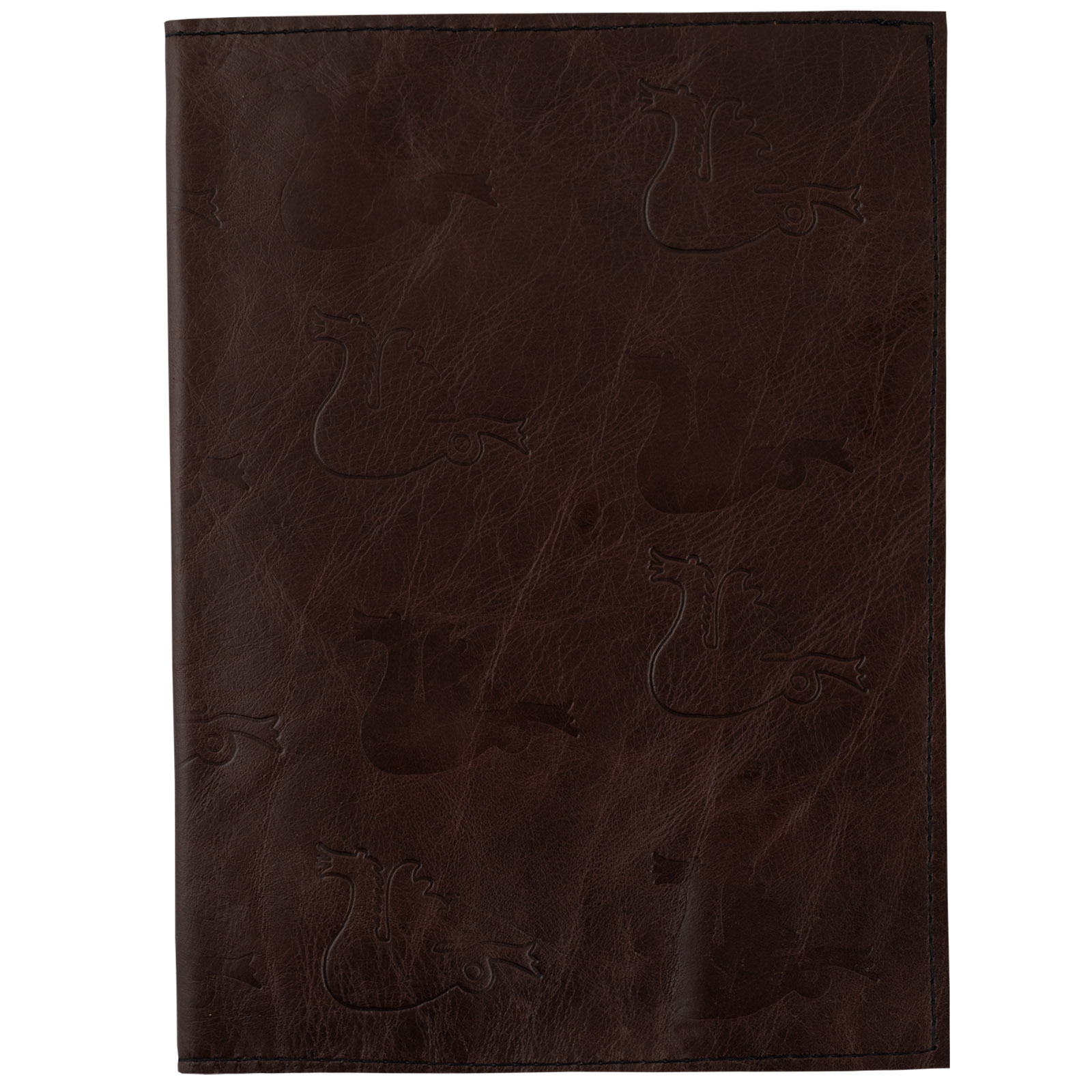 Brown book cover in leather with wild dragons