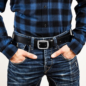 Leather belt C silver