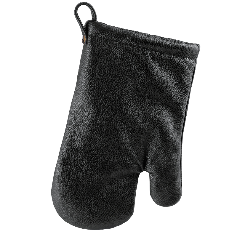 Oven mitt in real leather black