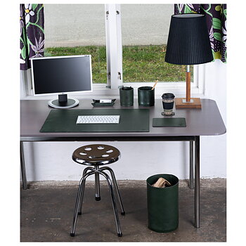 Paper bin in leather Green