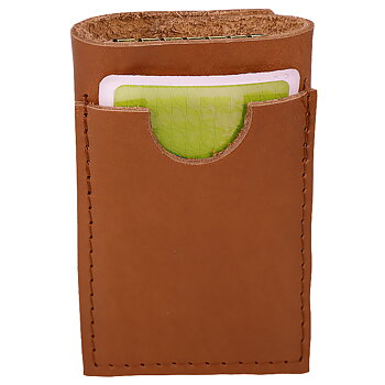 Key holder with compartment in cognac/ gold