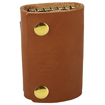 Key holder with compartment in cognac/ gold