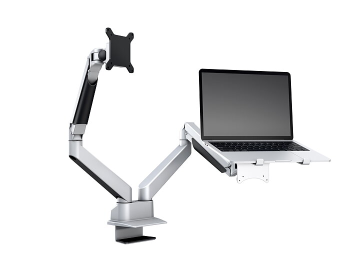 M VESA Gas Lift Arm Dual Arm w. Laptop Holder Silver