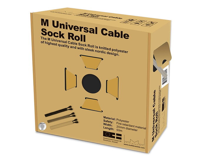 M Universal Cable Sock Roll Silver 20mm-W 50m-L