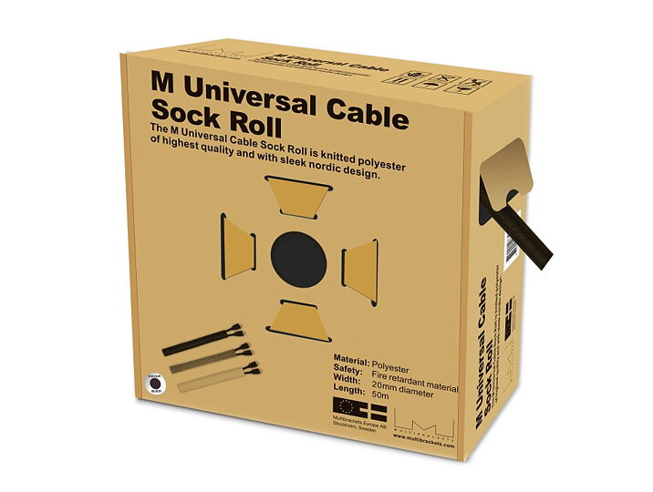 M Universal Cable Sock Roll Black 20mm-W 50m-L