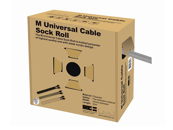 M Universal Cable Sock Roll Silver 40mm-W 50m-L