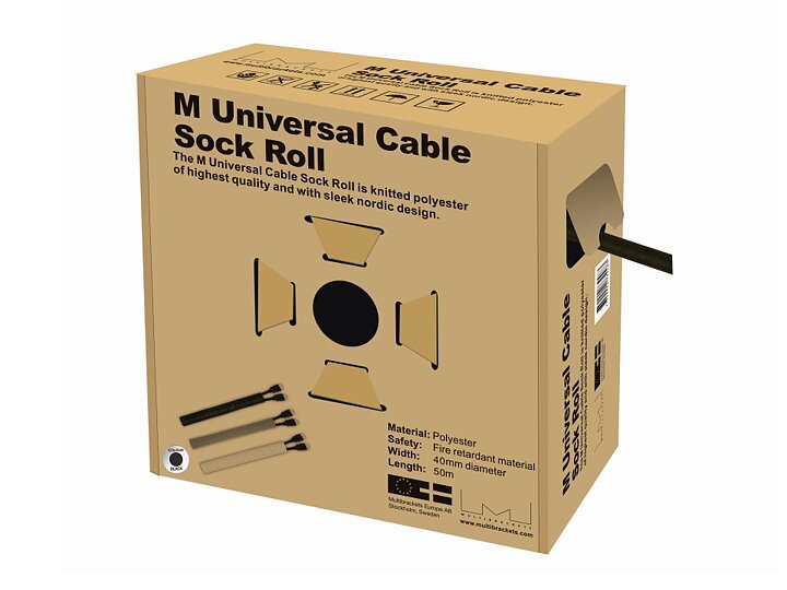 M Universal Cable Sock Roll Black 40mm-W 50m-L