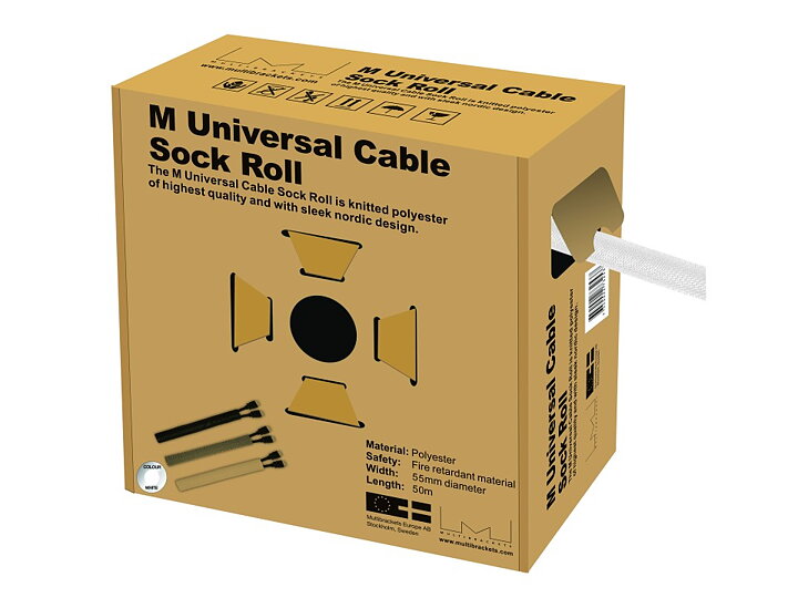 M Universal Cable Sock Roll White 55mm-W 50m-L