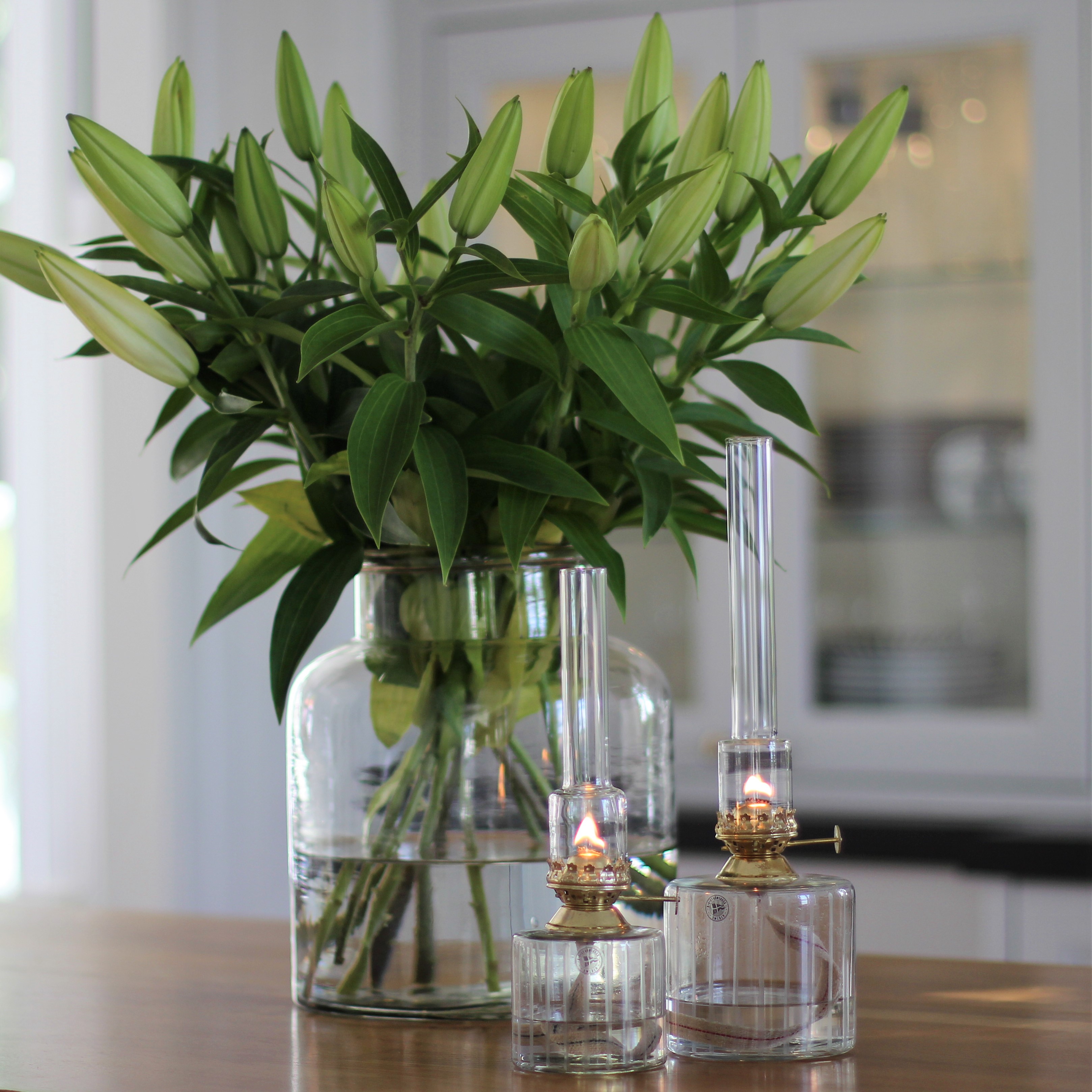 Fotogenlampa av glas liten mässing- Strömshaga - 6