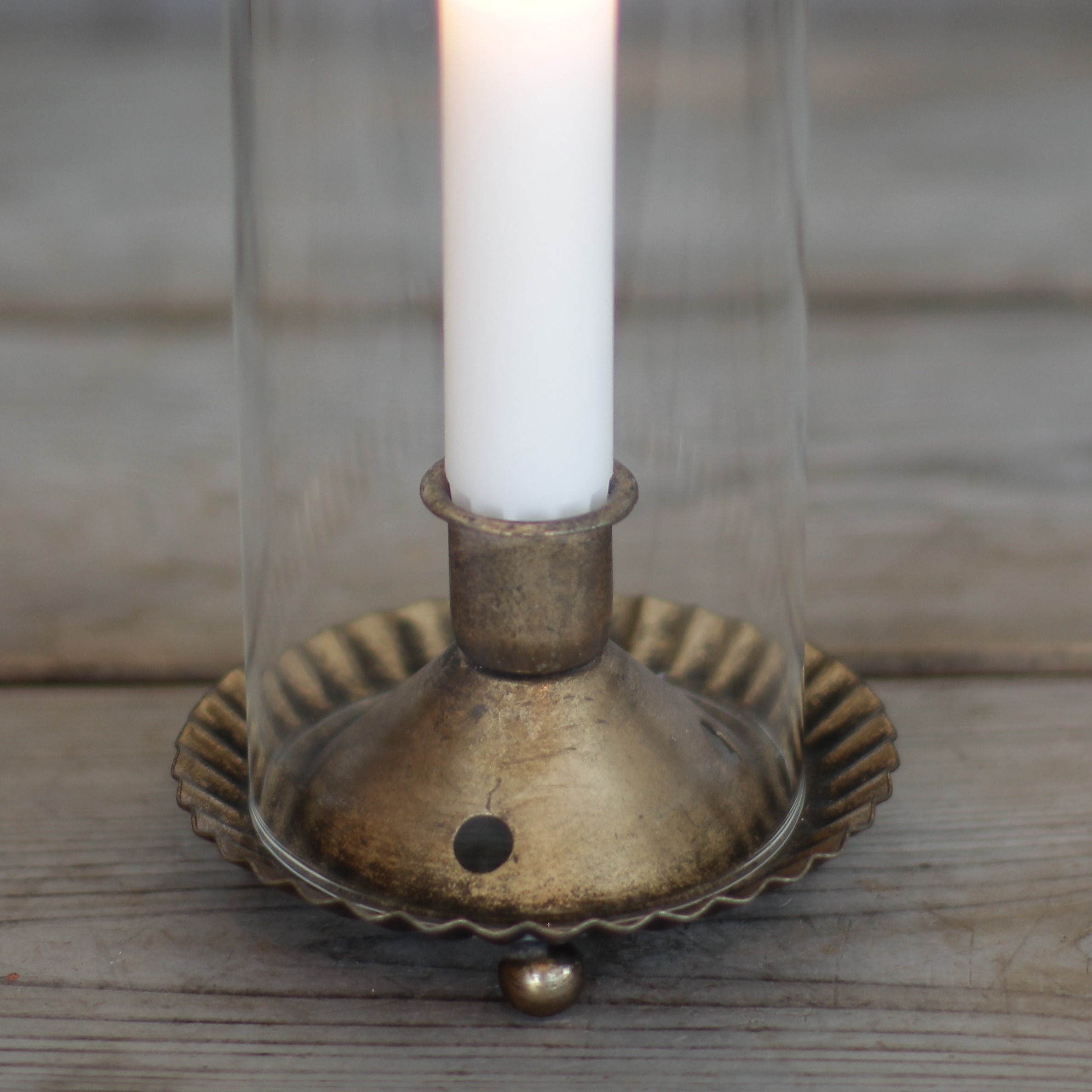 Ljusstake med glas -  antik mässing - 4