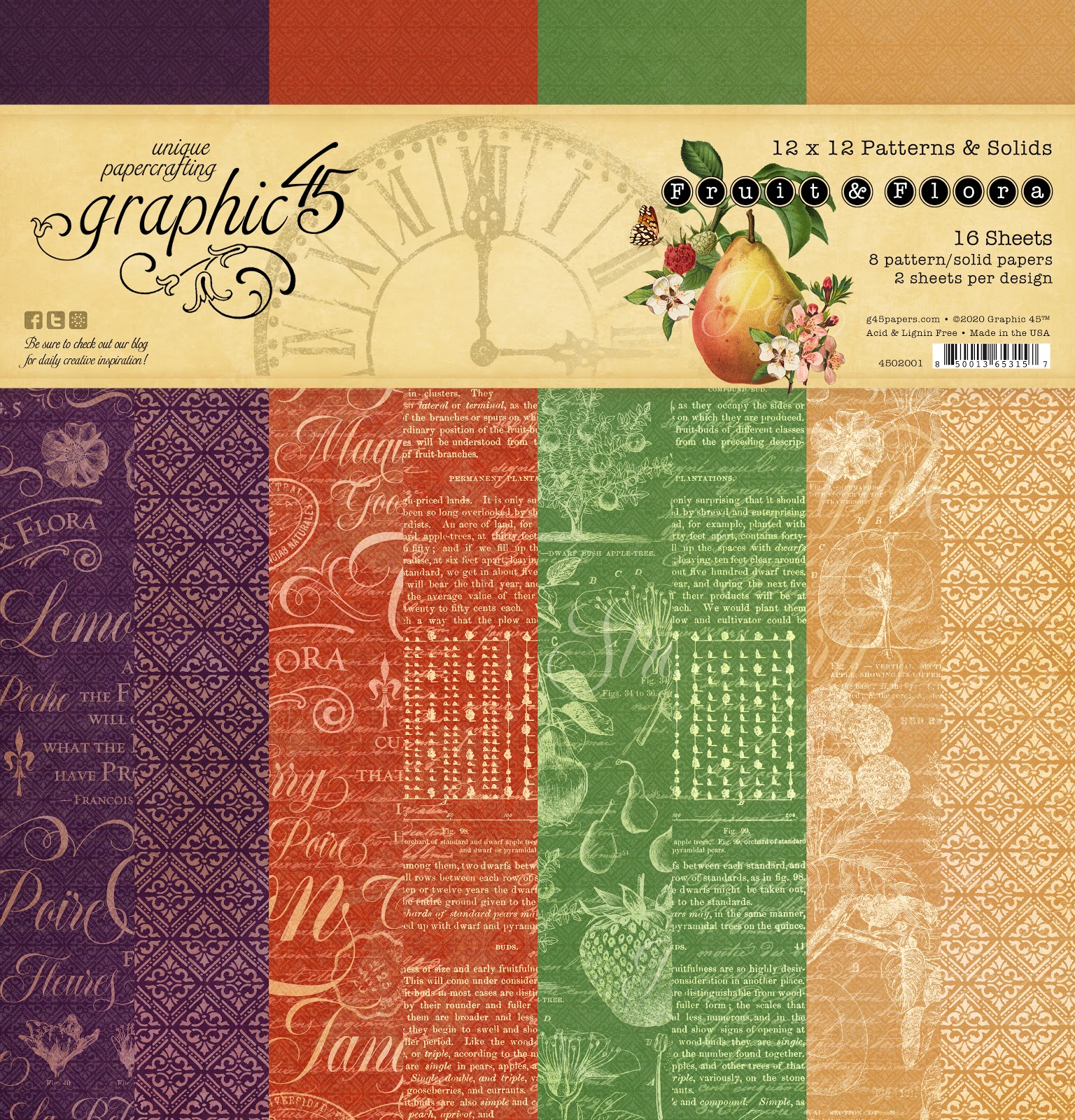 Graphic45 - Fruit & flora -  baspapper Patterns & Solids 12" x 12"