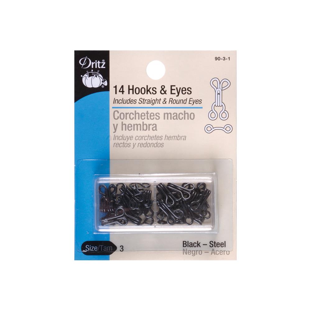 Dritz - Hooks & eye - black - size 3 - nickel-plated steel