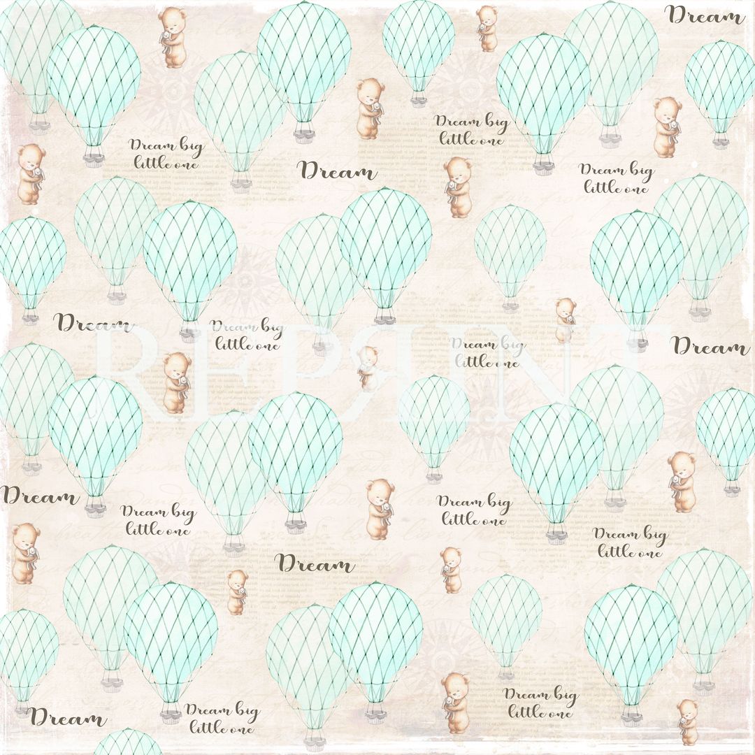 Reprint - Dream Big - Blue Air balloons  12x12"