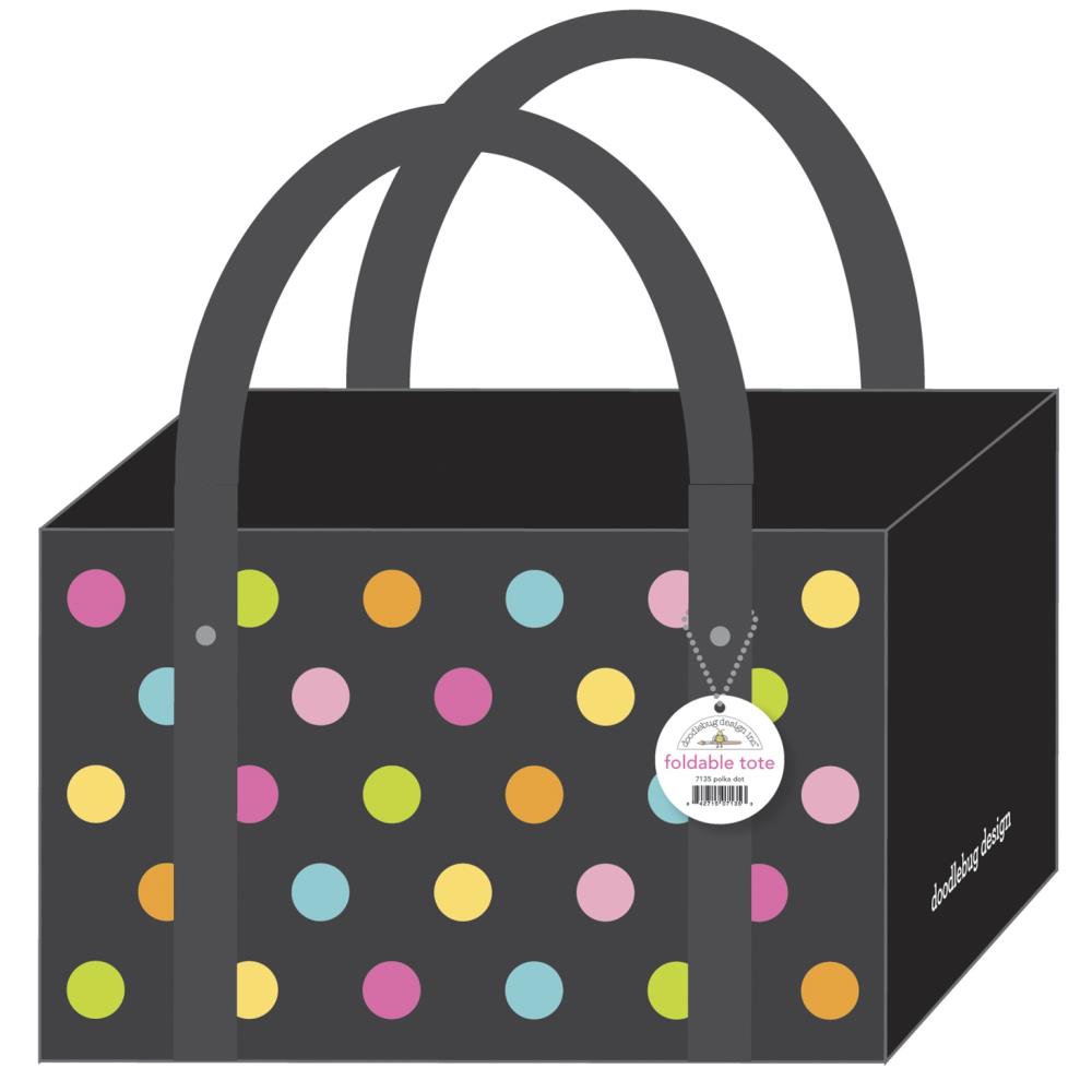   Doodlebug - Canvas Foldable Tote 15"X10"X10" - Polka Dots
