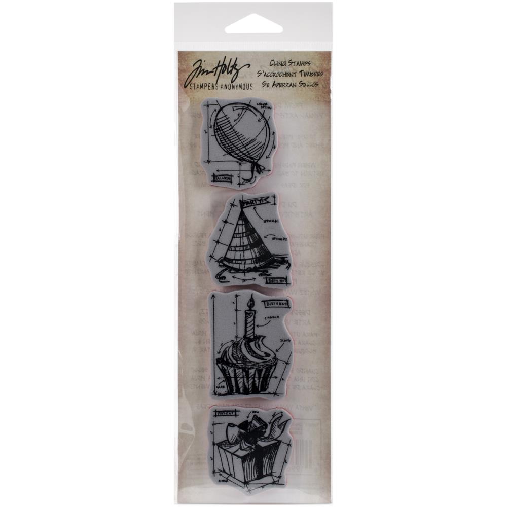 Tim Holtz - Cling stamps- Birthday blueprint -4 stämplar