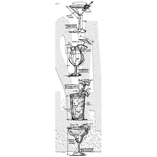 Tim Holtz - Cling stamps- Coctails blueprint -4 stämplar