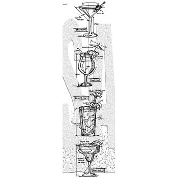 Tim Holtz - Cling stamps- Coctails blueprint -4 stämplar