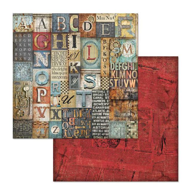 Stamperia - Double Face Paper - MECHANICAL FANTASY ALPHABET - 12x12"