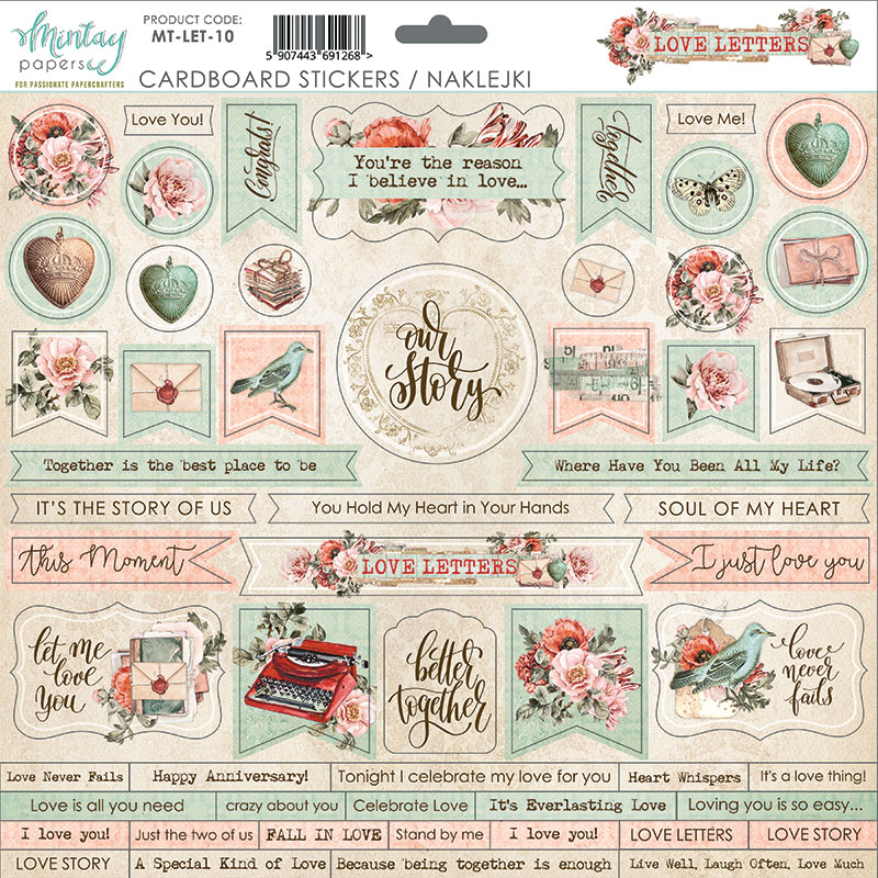 Mintay - Stickers på Chpboard - Love Letters 12x12"