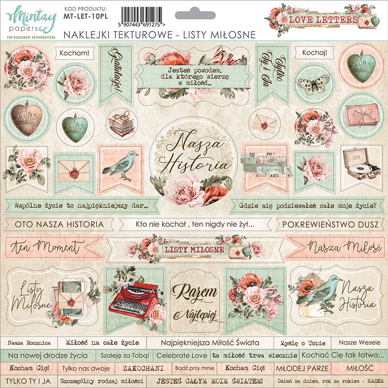 Mintay - Stickers på Chpboard - Love Letters 12x12" - 2