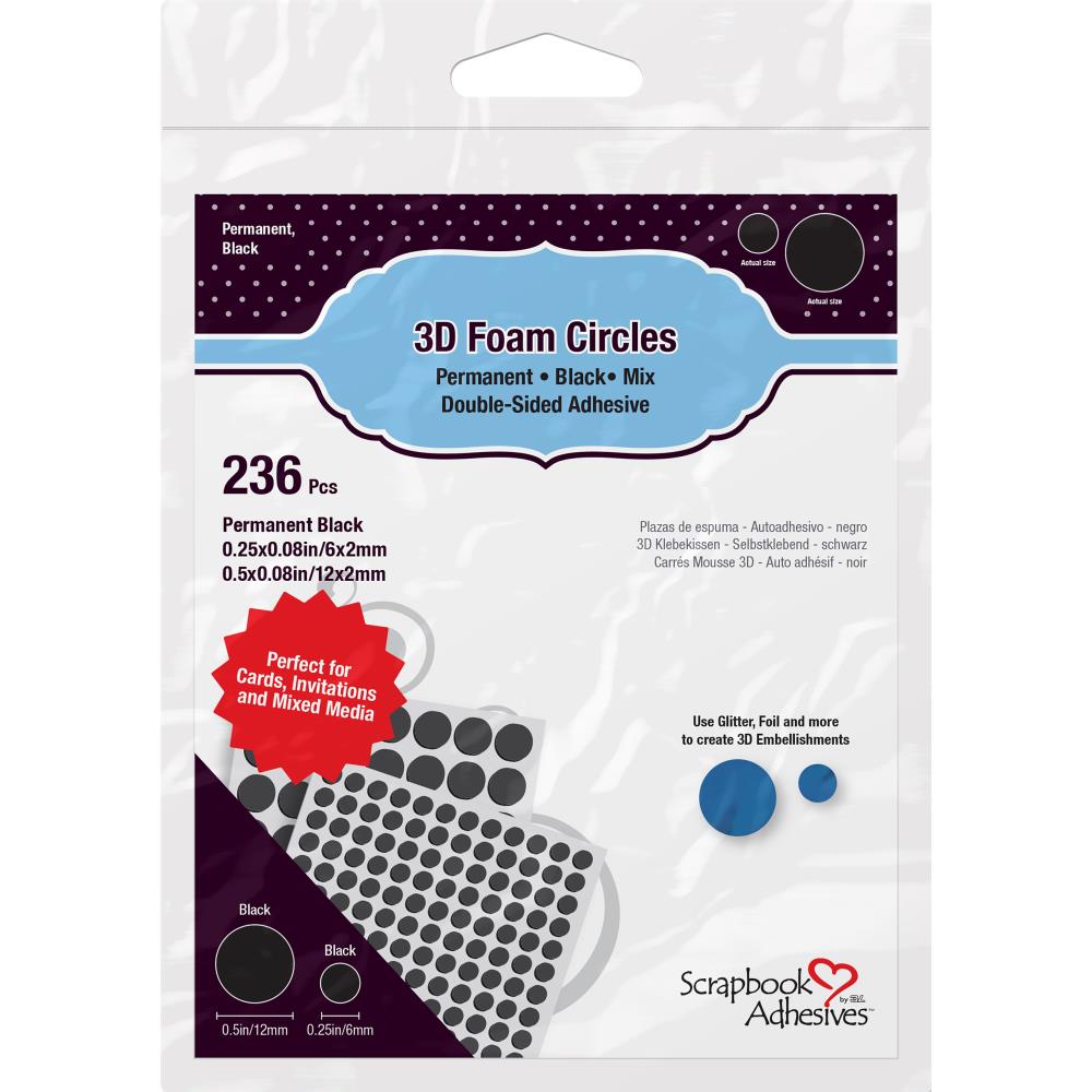 3D Foam Circles -236pcs Permanent Double-Sided - Black 