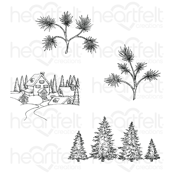 Heartfelt Stämpelset - Snowy Pine Village - 2