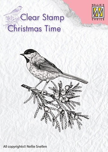 Nellie´s Choice - Clear Stamp - Christmas Time - "Conifer branch with bird"