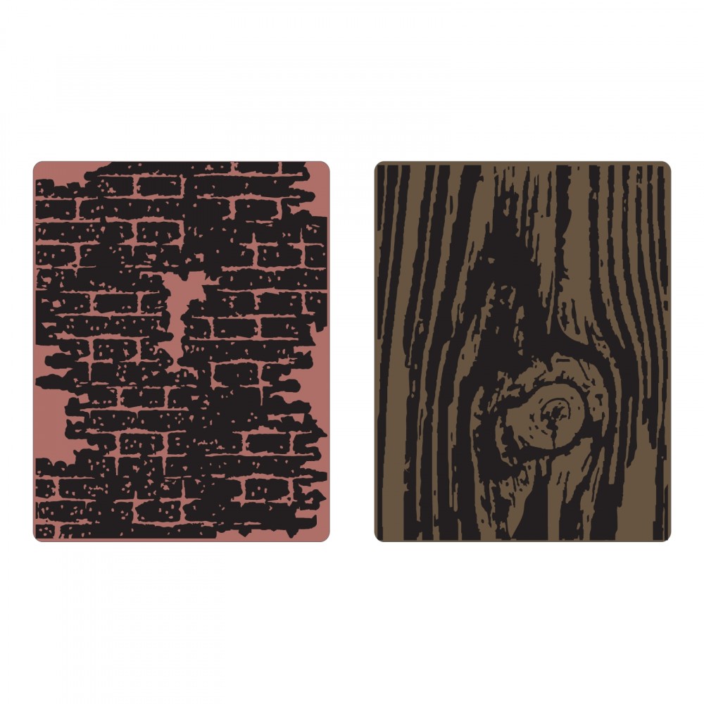 Sizzix -2 pack embossing folders- Brick & woodgrain set