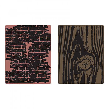Sizzix -2 pack embossing folders- Brick & woodgrain set