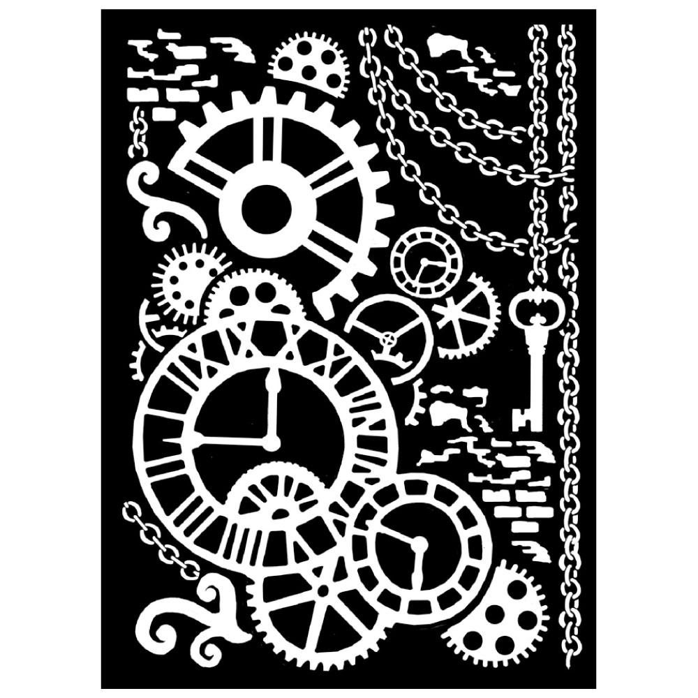 Stamperia - schablon/mask cm. 20x25/0.5 mm Steampunk mechanism