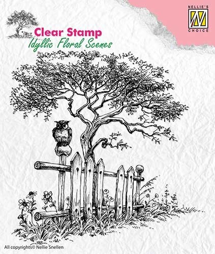 Nellie`s Choice Clearstamp - Idyllic Floral Scenes "Tree with fence" 100x100mm 