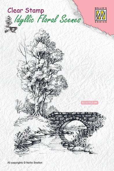 Nellie`s Choice Clearstamp - Idyllic Floral Scenes "Scene-with stream and bridge"