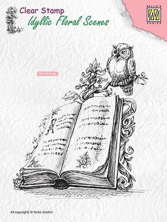 Nellie`s Choice Clearstamp - Idyllic Floral Scenes "Book with Owl"