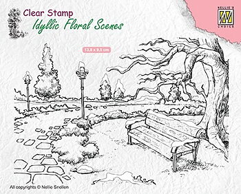 Nellie`s - Clear Stamp - Wintery park with bench