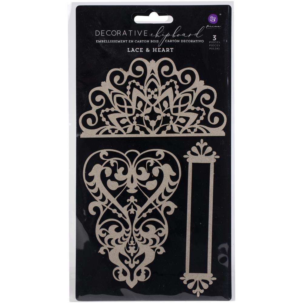 Prima - Laser Cut Chipboard - Lace & Heart