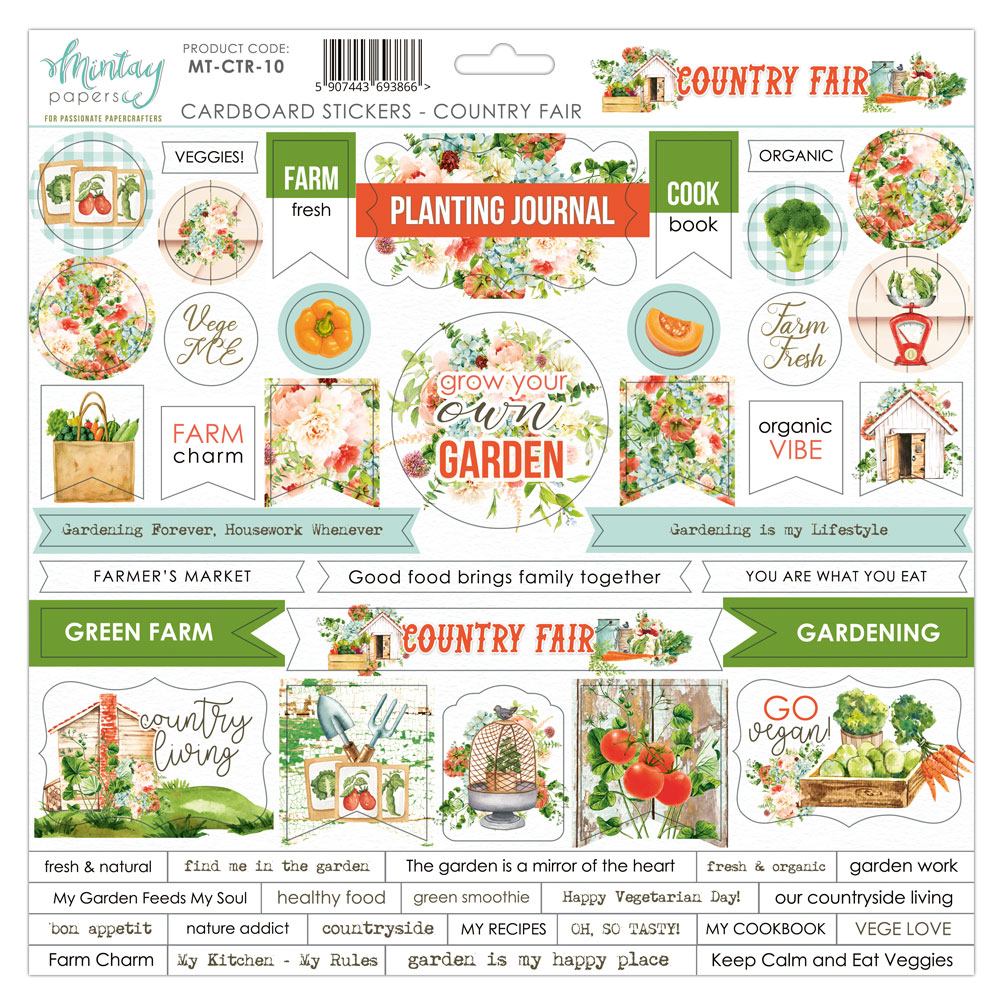 Mintay - Stickers på Chipboard - Country Fair 12x12"