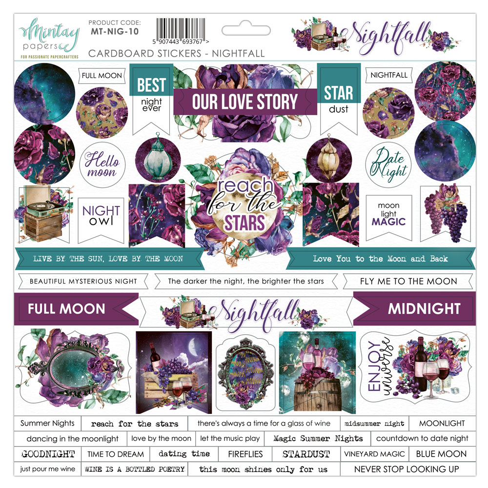 Mintay - Stickers på Chipboard - Nightfall 12x12"