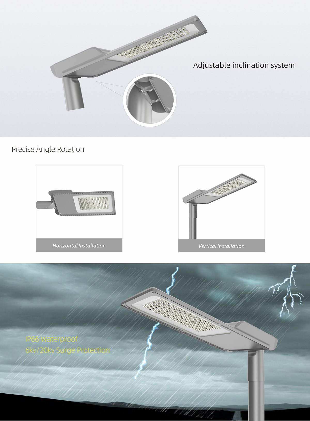 Stolparmatur LED - inställbar effekt 40, 60, 80, 100W - META - 6