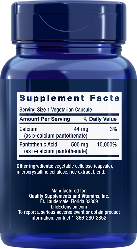 Life Extension Pantothenic Acid 500 mg – Vitamin B5 - BF 07/26 - 2