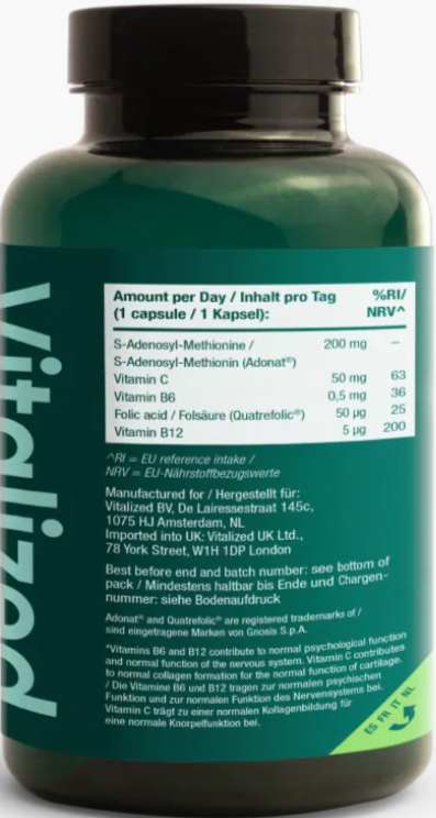 Vitalized SAMe+ 200 mg – Kosttillskott för Humör & Leder - BF 06/26 - 2