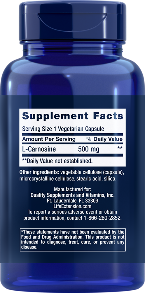 Life Extension Carnosine 500 mg – L-Karnosin Antioxidant - BF 09/26 - 2