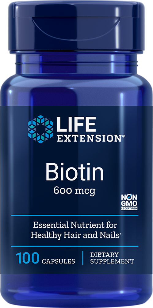Life Extension Biotin 600 mcg – Vitamin B7 för Hår & Hud (100 kapslar)