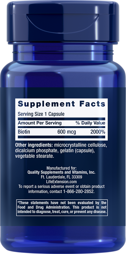Life Extension Biotin 600 mcg – Vitamin B7 för Hår & Hud (100 kapslar) - 2